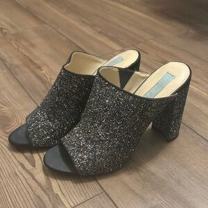 Betsey Johnson Black Glitter Mules